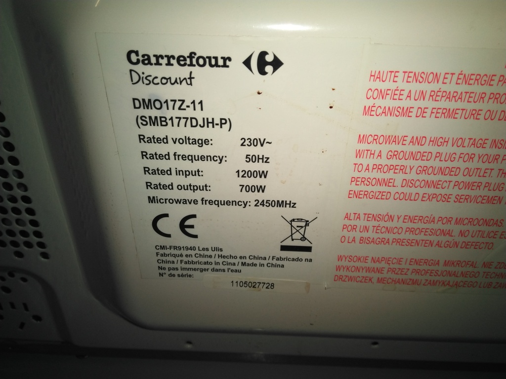 Micro onde Carrefour 1200w
