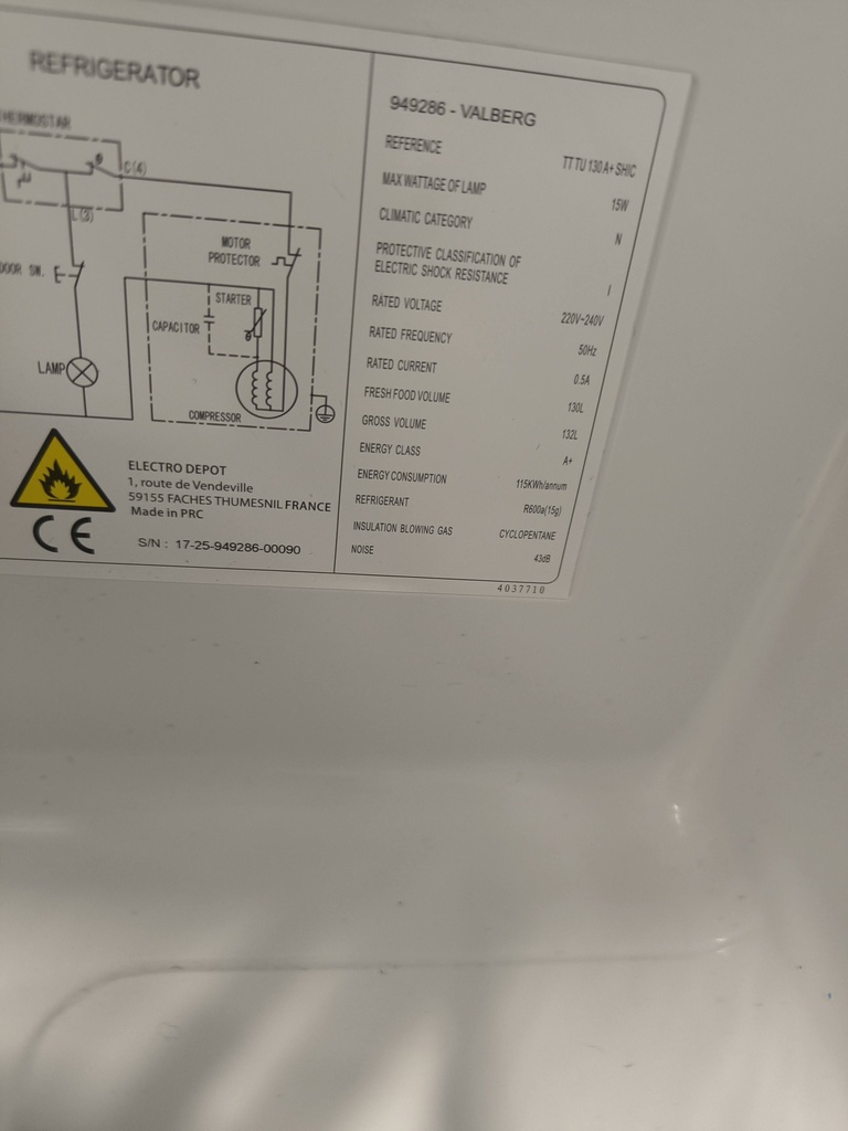 Frigo top Valberg A+