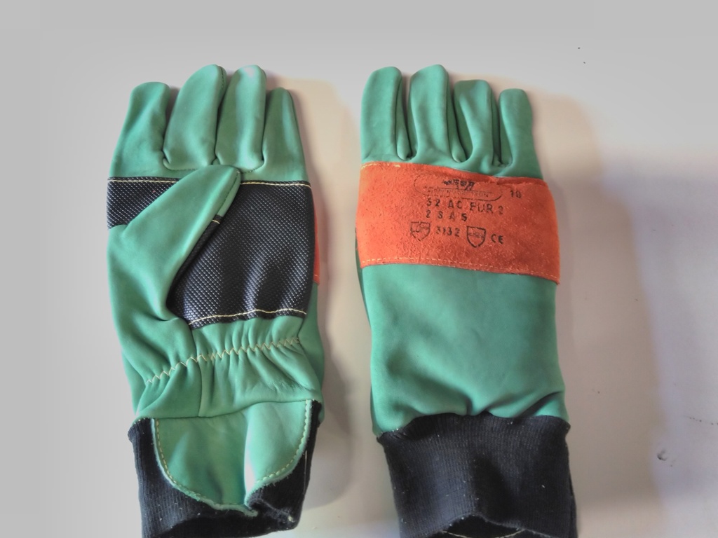 Gants cuir long vert/noir T10